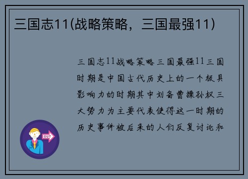 三国志11(战略策略，三国最强11)